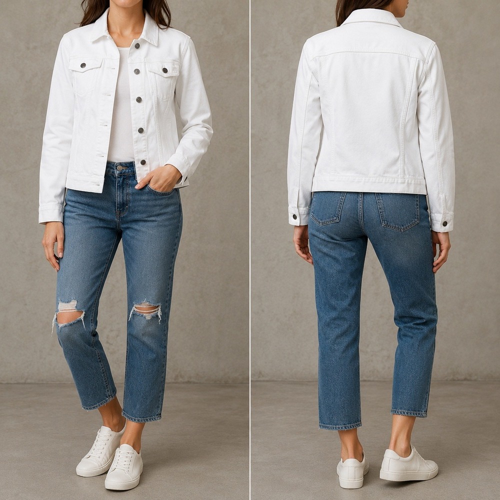 Riders by Lee Indigo Denim Jacket White Size‎ S Stretch Button Front Trucker